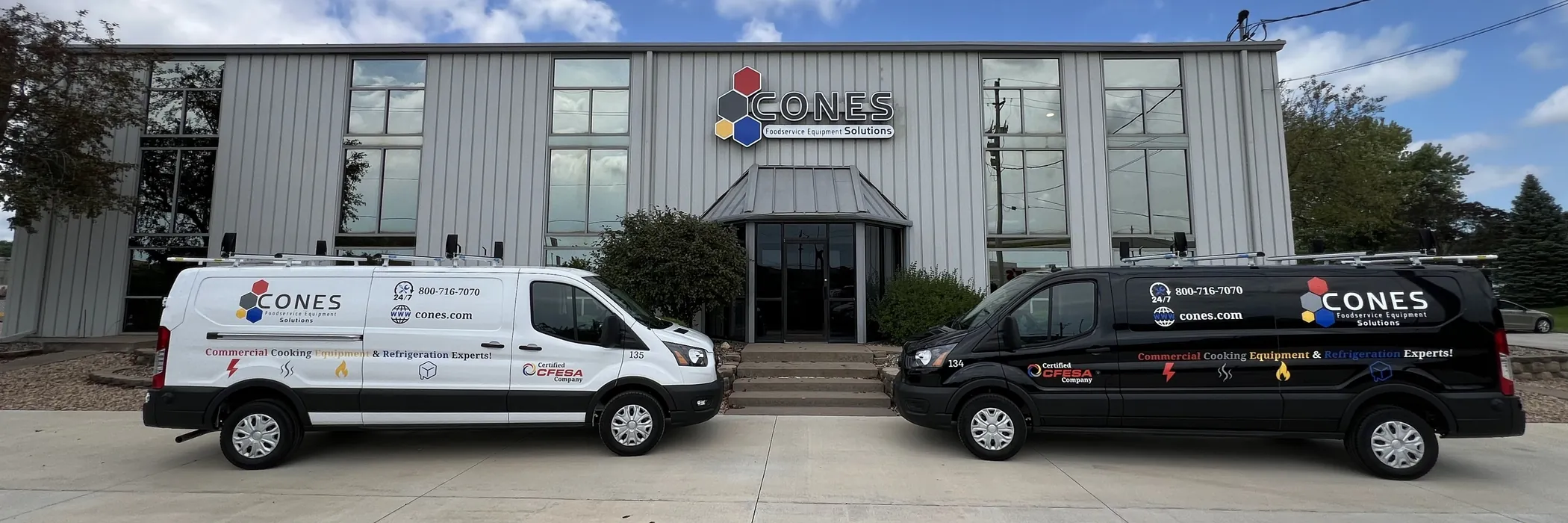 The CONES Solutions branch at Moline, IL, with service vans outside